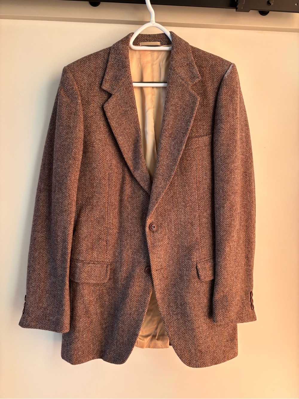 Vintage Men's Herringbone Wool Blazer in Brown - Classic wool jacket